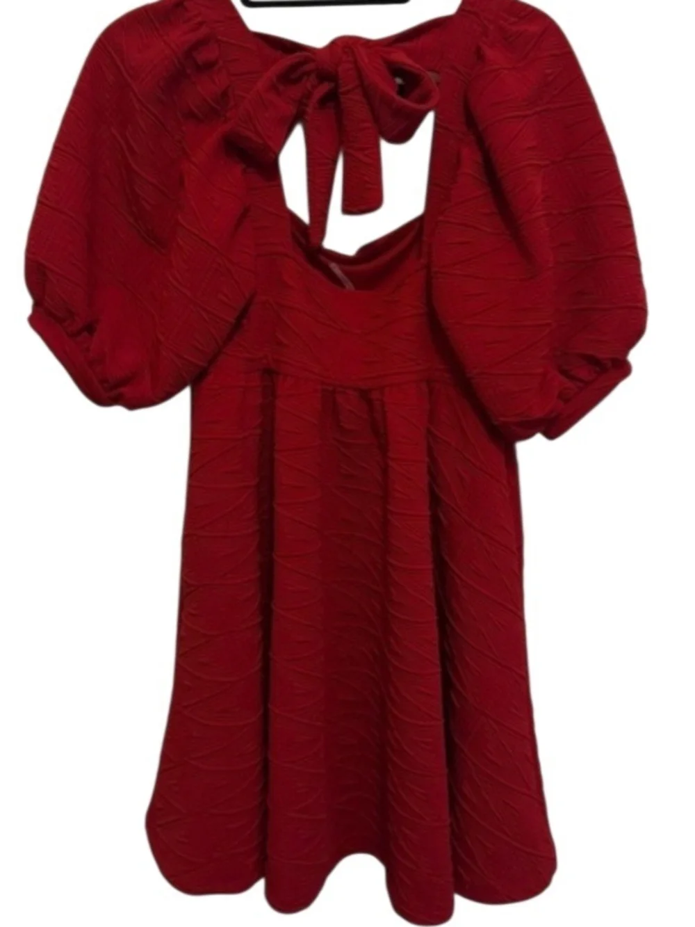 Free People Burgundy Textured Square-Neck Puff-Sleeve Mini Dress